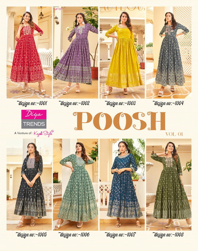 Poosh Vol 1 By Diya Trends Long Designer Kurtis Catalog
